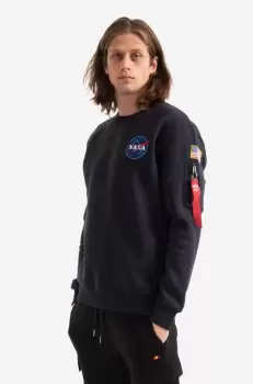 Alpha Industries bluza bluza Space Shuttle Sweater barbati, culoarea albastru marin, cu imprimeu 178307.07-navy imagine