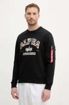 Alpha Industries bluza College Camo Sweater barbati, culoarea negru, cu imprimeu, 146306 imagine