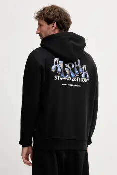 Alpha Industries bluza culoarea negru, cu gluga, cu imprimeu, 156339.03 imagine