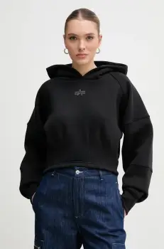 Alpha Industries bluza femei, culoarea negru, cu gluga, cu imprimeu, 148041 imagine