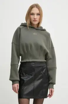 Alpha Industries bluza femei, culoarea verde, cu gluga, cu imprimeu, 148041 imagine