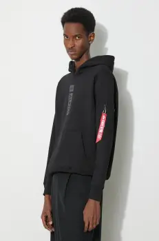 Alpha Industries bluza PP Hoody barbati, culoarea negru, cu gluga, cu imprimeu, 146338 imagine