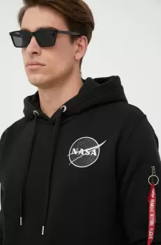 Alpha Industries bluza x Nasa barbati, culoarea negru, cu gluga, cu imprimeu imagine