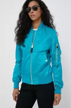 Alpha Industries geaca bomber femei, culoarea turcoaz, de tranzitie imagine