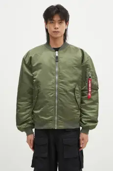 Alpha Industries geaca bomber MA-1 CS barbati, culoarea verde, de tranzitie, oversize, 136136 imagine