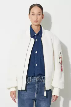 Alpha Industries geaca bomber Ma-1 Teddy femei, culoarea bej, de tranzitie, oversize 108102.16-cream imagine