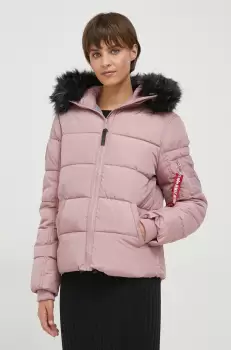 Alpha Industries geaca Hooded Puffer Wmn femei, culoarea roz, de iarna imagine