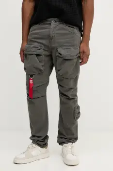 Alpha Industries pantaloni de bumbac culoarea gri, cu fason cargo, 148207.684 imagine