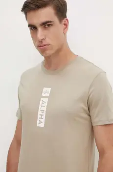 Alpha Industries tricou din bumbac barbati, culoarea bej, cu imprimeu, 146509 imagine