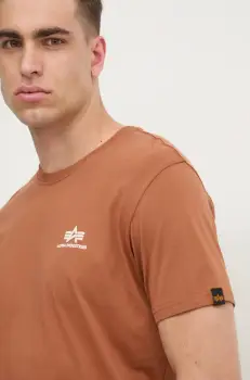 Alpha Industries tricou din bumbac barbati, culoarea maro, cu imprimeu imagine