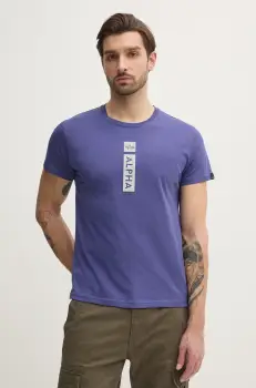 Alpha Industries tricou din bumbac barbati, culoarea violet, cu imprimeu, 146509 imagine