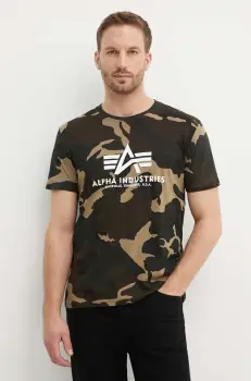 Alpha Industries tricou din bumbac Basic Basic T-Shirt Camo culoarea verde, cu model 100501C.408-green imagine