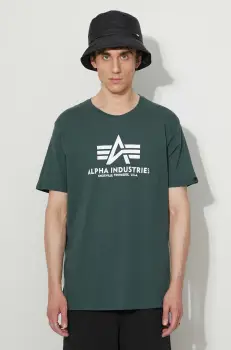 Alpha Industries tricou din bumbac Basic T-Shirt culoarea verde, cu imprimeu 100501.610-green imagine