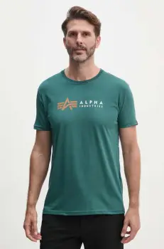 Alpha Industries tricou din bumbac Label barbati, culoarea verde, cu imprimeu, 118502 imagine