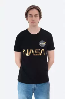 Alpha Industries tricou din bumbac NASA Reflective T culoarea negru, cu imprimeu 178501.365-black imagine