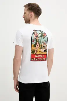 Alpha Industries tricou din bumbac Naval T BP barbati, culoarea alb, cu imprimeu, 156536 imagine