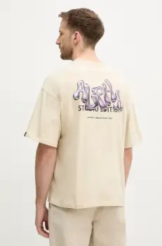 Alpha Industries tricou din bumbac Studio Edition BP T barbati, culoarea bej, cu imprimeu, 156553 imagine