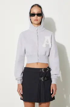 AMBUSH hanorac de bumbac Crop Hoodie femei, culoarea gri, cu gluga, melanj, BWBB002F24FLE0020505 imagine