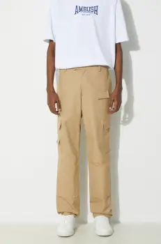 AMBUSH pantaloni de bumbac Slim Cargo Pants Tree culoarea maro, drept, BMCF001S24FAB imagine