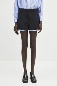 AMBUSH pantaloni scurti din lana Layered Suit Short Pants culoarea bleumarin, uni, high waist, 12115378 imagine