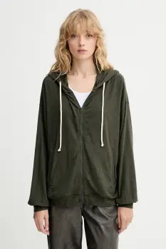 American Vintage bluza culoarea verde, cu gluga, uni, YPA03B imagine