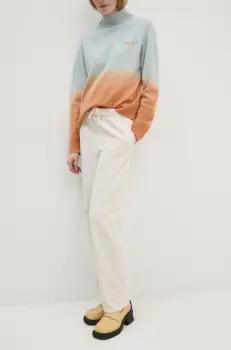 American Vintage pantaloni de catifea cord culoarea bej, drept, high waist, PADO137H24 imagine