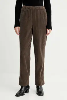 American Vintage pantaloni de catifea cord culoarea gri, drept, high waist, PADO137 imagine