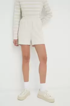 American Vintage pantaloni scurti femei, culoarea bej, neted, high waist imagine