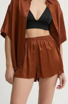 American Vintage pantaloni scurti femei, culoarea maro, neted, high waist, UNY09AE25 imagine