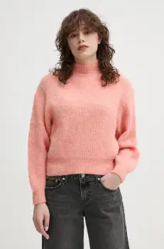 American Vintage pulover din amestec de lana femei, culoarea portocaliu, calduros, cu turtleneck, EAST18QE25 imagine