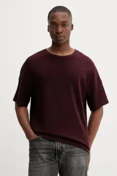 American Vintage tricou din bumbac culoarea bordo, uni, MSON02AG imagine