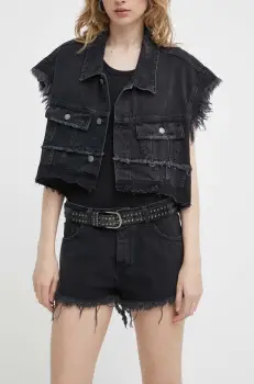 Aniye By pantaloni scurti jeans femei, culoarea negru, neted, medium waist, 185410 imagine