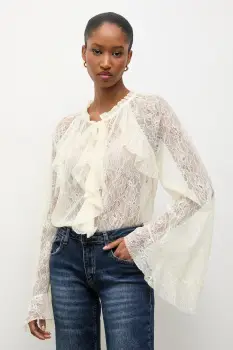 Answear.LAB bluza culoarea bej, in modele florale imagine