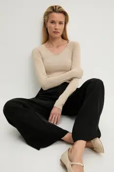 Answear Lab bluza culoarea bej, neted imagine