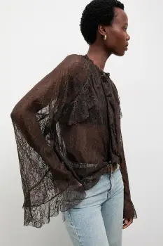 Answear.LAB bluza culoarea maro, in modele florale imagine