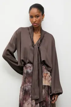 Answear.LAB bluza culoarea maro, neted imagine