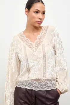 Answear.LAB bluza de catifea culoarea bej, neted imagine