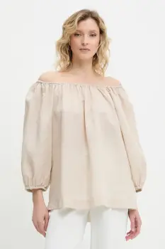 Answear Lab bluza din amestec de in culoarea bej, neted imagine