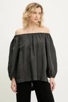 Answear Lab bluza din amestec de in culoarea gri, neted imagine