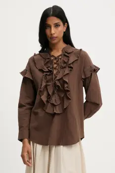 Answear.LAB bluza din bumbac culoarea maro, neted imagine