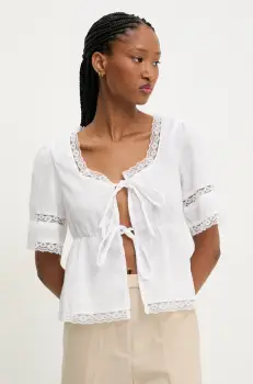 Answear Lab bluza din bumbac femei, culoarea alb, neted imagine