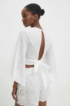 Answear Lab bluza din bumbac femei, culoarea bej, neted imagine