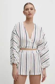 Answear Lab bluza din in culoarea alb, modelator imagine