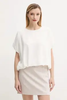 Answear Lab bluza din in culoarea alb, neted imagine