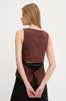 Answear Lab bluza din in culoarea maro, neted imagine