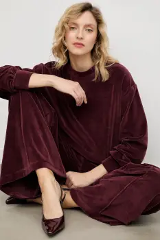 Answear.LAB bluza din velur culoarea bordo, neted imagine