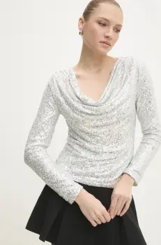 Answear Lab bluza femei, culoarea argintiu, cu imprimeu imagine