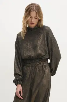 Answear Lab bluza femei, culoarea auriu, cu gluga, melanj imagine