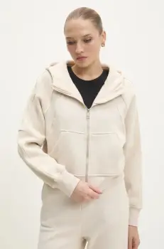 Answear Lab bluza femei, culoarea bej, cu gluga, neted imagine