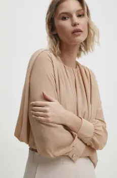 Answear Lab bluza femei, culoarea bej, neted imagine